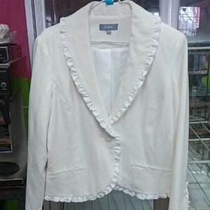 CAbi Women's Ivory Ruffle Trim Blazer